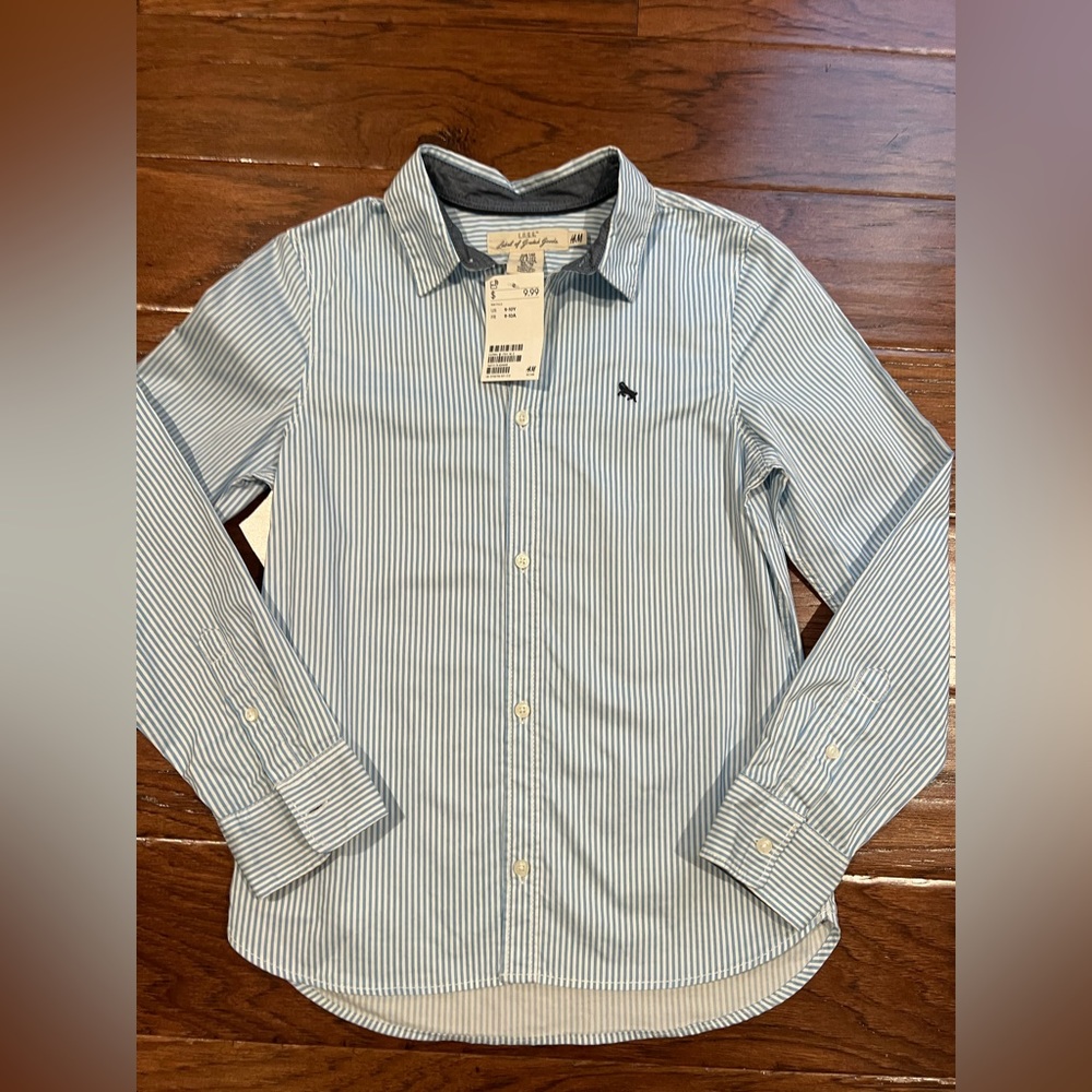 NWT - Boy’s H&M long sleeve button down pin stripe shirt